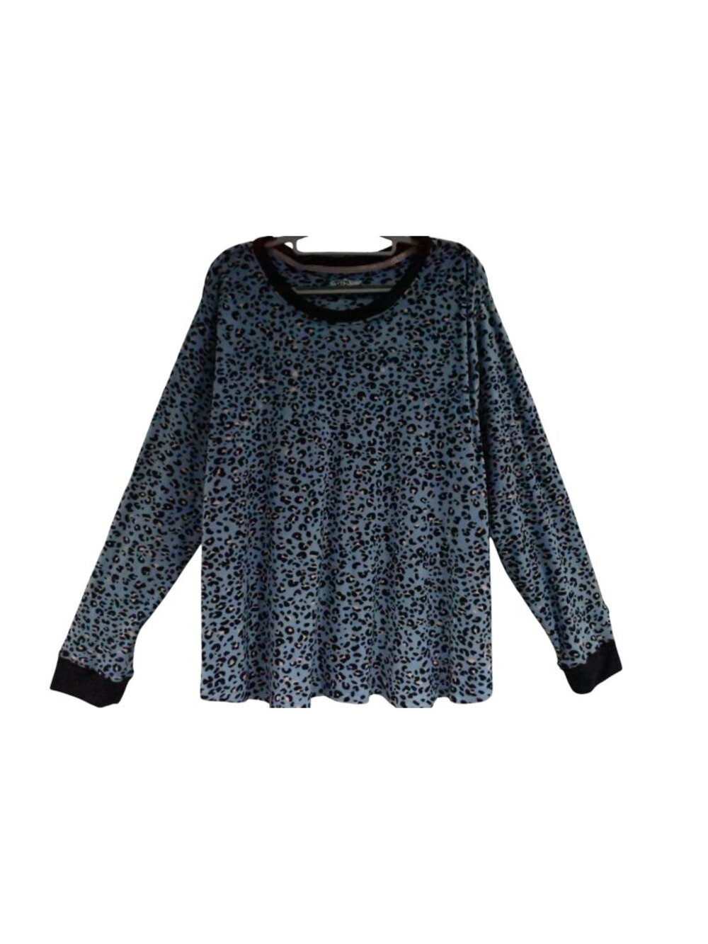 NWT Cuddl Duds Fleece Long Sleeve Lounge Top Sz XL Blue Pink Leopard Print